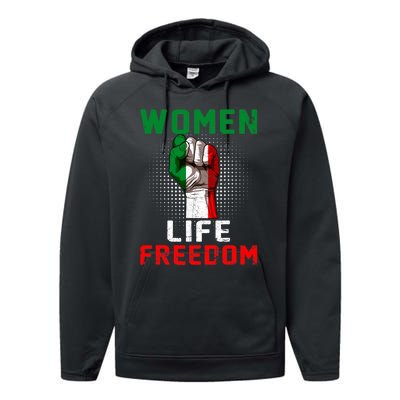 Women Life Freedom Stand With Women Iranian Flag Raised Hand Performance Fleece Hoodie