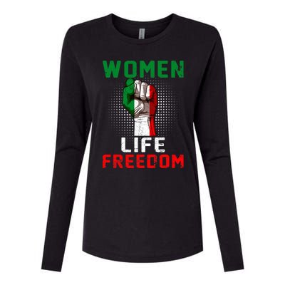 Women Life Freedom Stand With Women Iranian Flag Raised Hand Womens Cotton Relaxed Long Sleeve T-Shirt