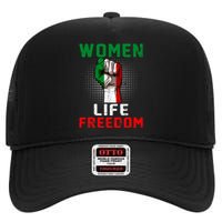 Women Life Freedom Stand With Women Iranian Flag Raised Hand High Crown Mesh Back Trucker Hat