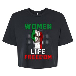 Women Life Freedom Stand With Women Iranian Flag Raised Hand Bella+Canvas Jersey Crop Tee