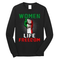 Women Life Freedom Stand With Women Iranian Flag Raised Hand Long Sleeve Shirt