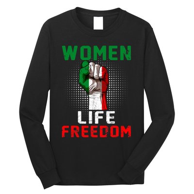 Women Life Freedom Stand With Women Iranian Flag Raised Hand Long Sleeve Shirt