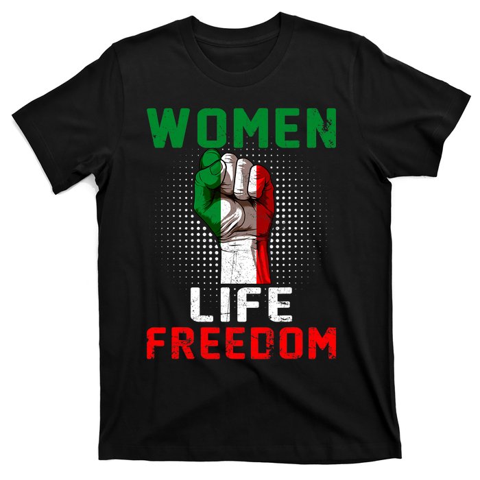 Women Life Freedom Stand With Women Iranian Flag Raised Hand T-Shirt