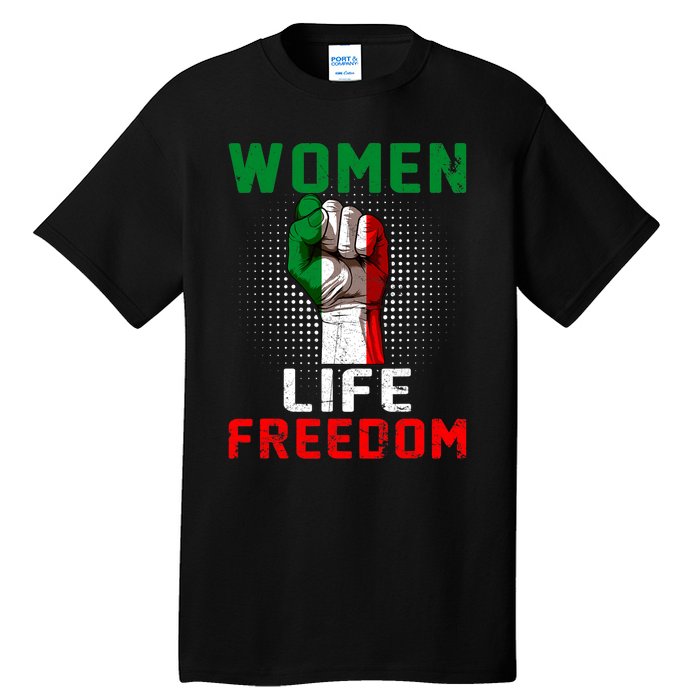 Women Life Freedom Stand With Women Iranian Flag Raised Hand Tall T-Shirt