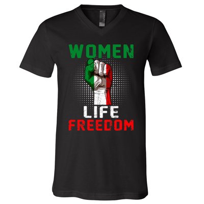 Women Life Freedom Stand With Women Iranian Flag Raised Hand V-Neck T-Shirt