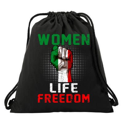 Women Life Freedom Stand With Women Iranian Flag Raised Hand Drawstring Bag