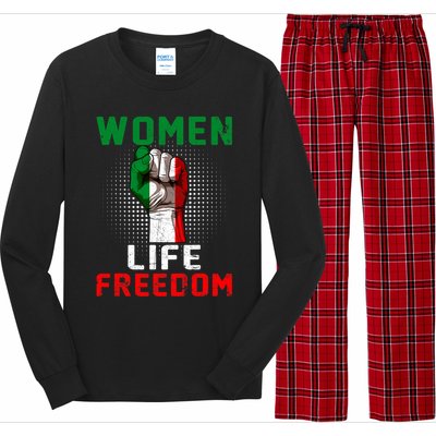 Women Life Freedom Stand With Women Iranian Flag Raised Hand Long Sleeve Pajama Set