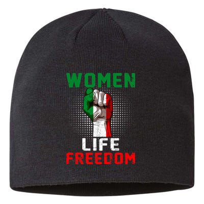 Women Life Freedom Stand With Women Iranian Flag Raised Hand Sustainable Beanie