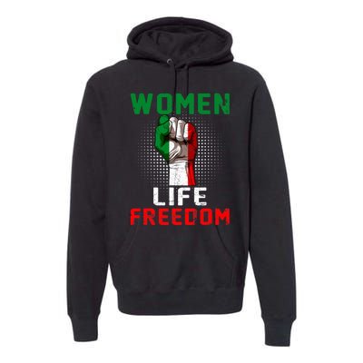 Women Life Freedom Stand With Women Iranian Flag Raised Hand Premium Hoodie