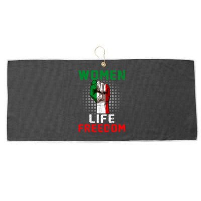 Women Life Freedom Stand With Women Iranian Flag Raised Hand Large Microfiber Waffle Golf Towel