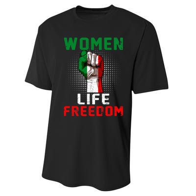 Women Life Freedom Stand With Women Iranian Flag Raised Hand Performance Sprint T-Shirt