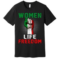 Women Life Freedom Stand With Women Iranian Flag Raised Hand Premium T-Shirt