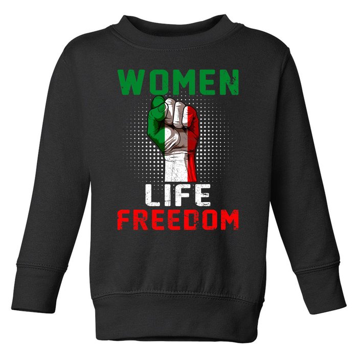 Women Life Freedom Stand With Women Iranian Flag Raised Hand Toddler Sweatshirt