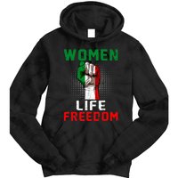 Women Life Freedom Stand With Women Iranian Flag Raised Hand Tie Dye Hoodie