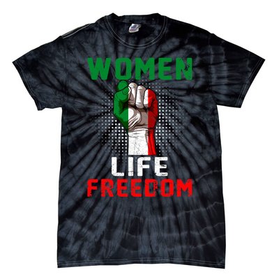 Women Life Freedom Stand With Women Iranian Flag Raised Hand Tie-Dye T-Shirt