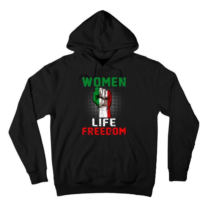 Women Life Freedom Stand With Women Iranian Flag Raised Hand Tall Hoodie