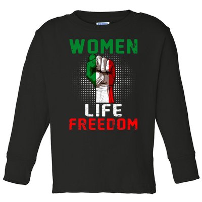 Women Life Freedom Stand With Women Iranian Flag Raised Hand Toddler Long Sleeve Shirt