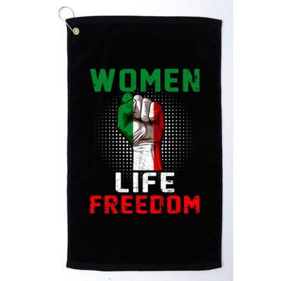 Women Life Freedom Stand With Women Iranian Flag Raised Hand Platinum Collection Golf Towel