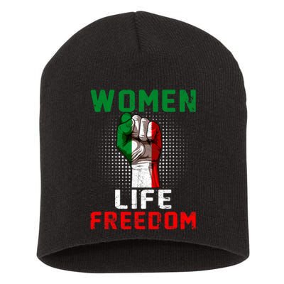 Women Life Freedom Stand With Women Iranian Flag Raised Hand Short Acrylic Beanie