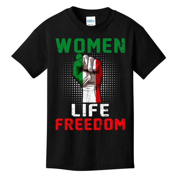 Women Life Freedom Stand With Women Iranian Flag Raised Hand Kids T-Shirt