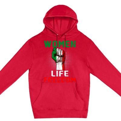 Women Life Freedom Stand With Women Iranian Flag Raised Hand Premium Pullover Hoodie