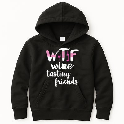 Wine Lover Funny WTF Wine Tasting Friends Drinking Wine Kids Hoodie