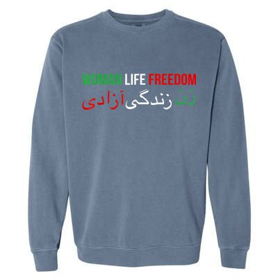 Woman Life Freedom Iran English Persian Protest Slogan Garment-Dyed Sweatshirt