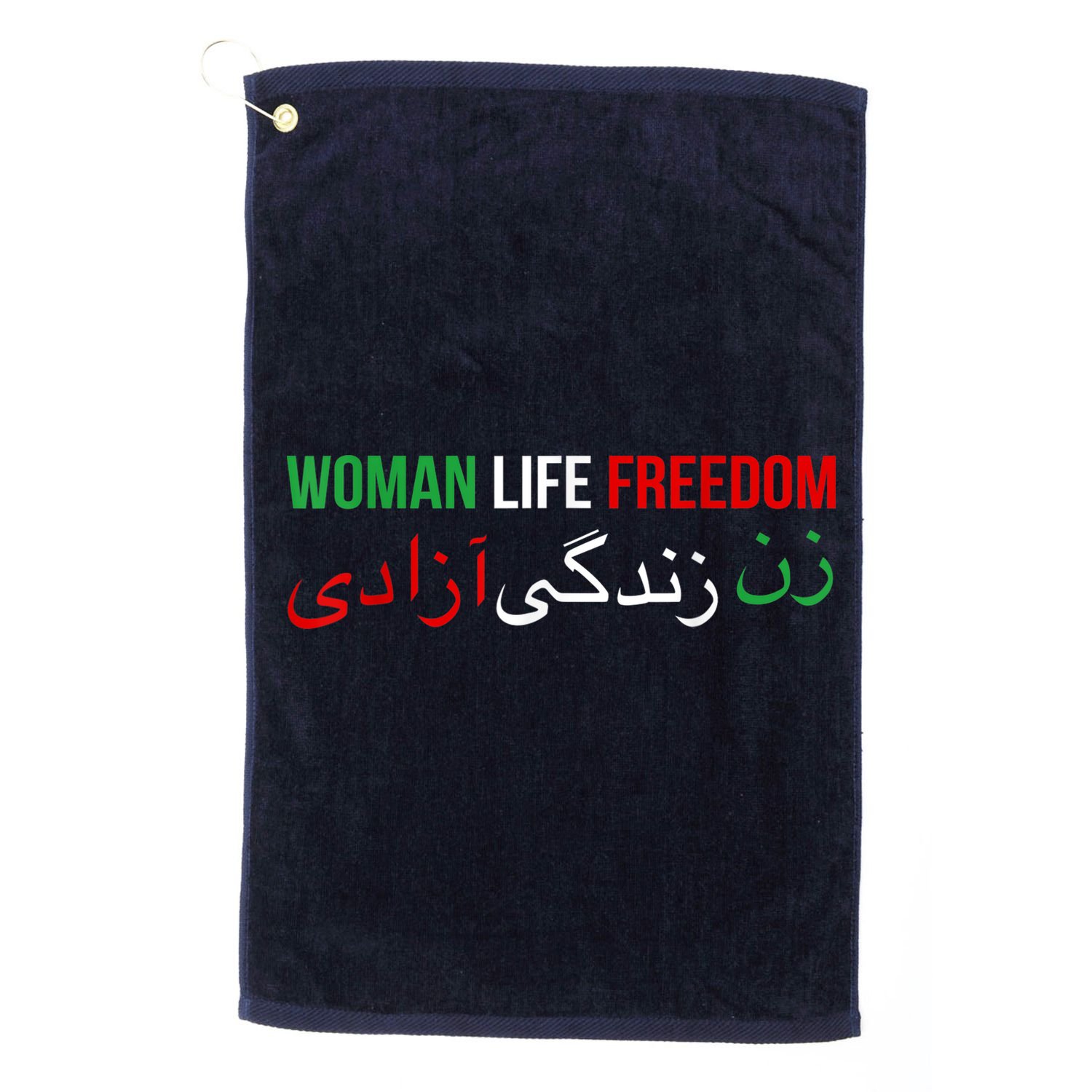 Woman Life Freedom Iran English Persian Protest Slogan Golf Towel