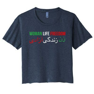 Woman Life Freedom Iran English Persian Protest Slogan Women's Crop Top Tee