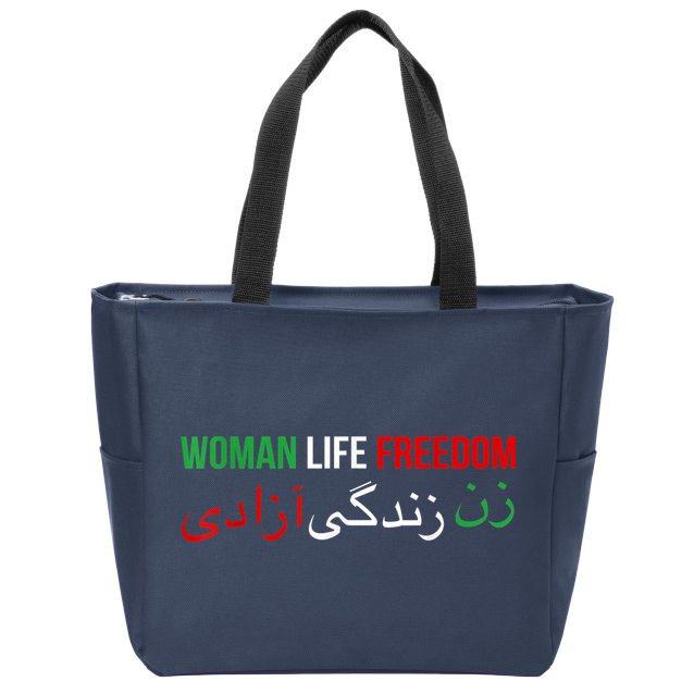 Woman Life Freedom Iran English Persian Protest Slogan Zip Tote Bag