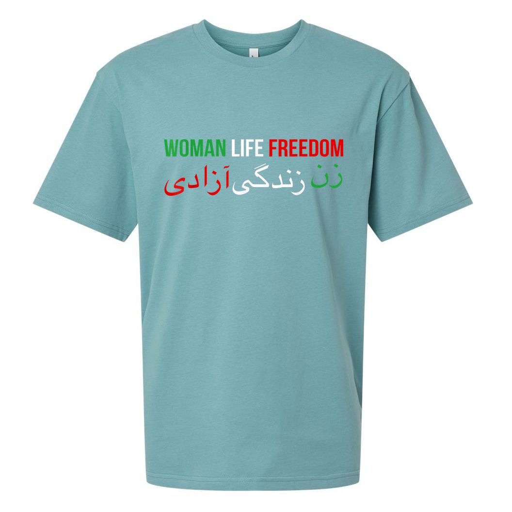 Woman Life Freedom Iran English Persian Protest Slogan Sueded Cloud Jersey T-Shirt