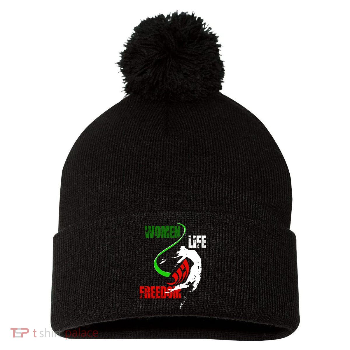 Women Life Freedom Iran Protest Pom Pom 12in Knit Beanie