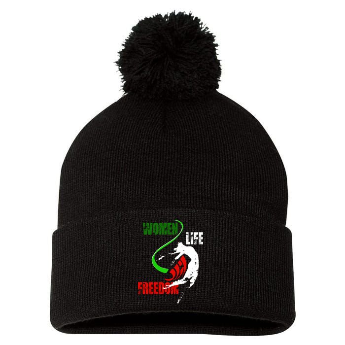 Women Life Freedom Iran Protest Pom Pom 12in Knit Beanie