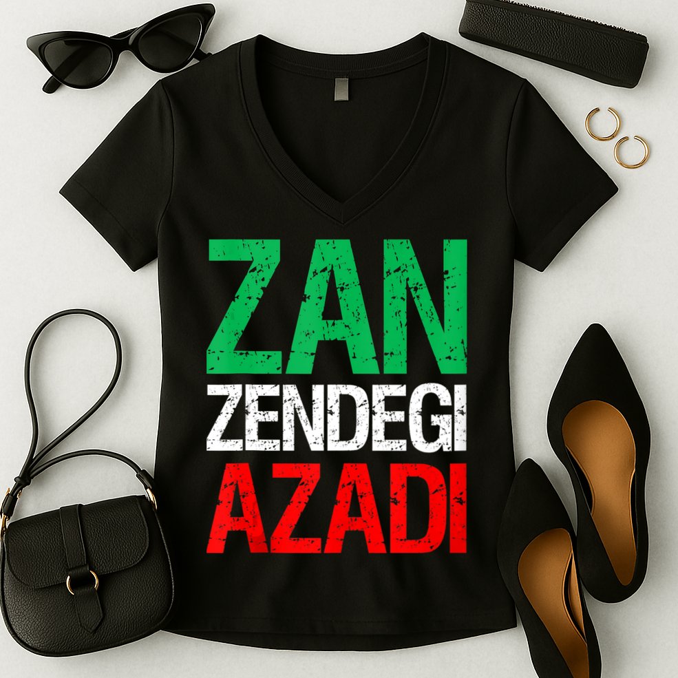 Woman Life Freedom Iran Zan Zendegi Azadi Persian Women's V-Neck T-Shirt