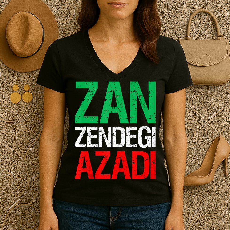 Woman Life Freedom Iran Zan Zendegi Azadi Persian Women's V-Neck T-Shirt