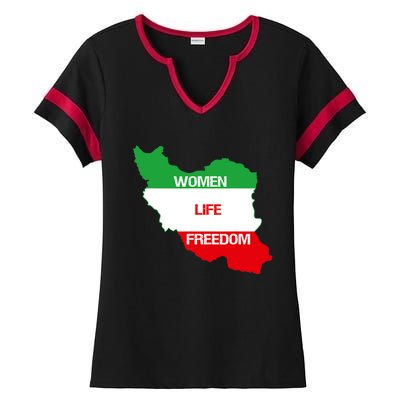 WOMEN LIFE FREEDOM, Cute Iranian Flag Women Of Iran Ladies Halftime Notch Neck Tee