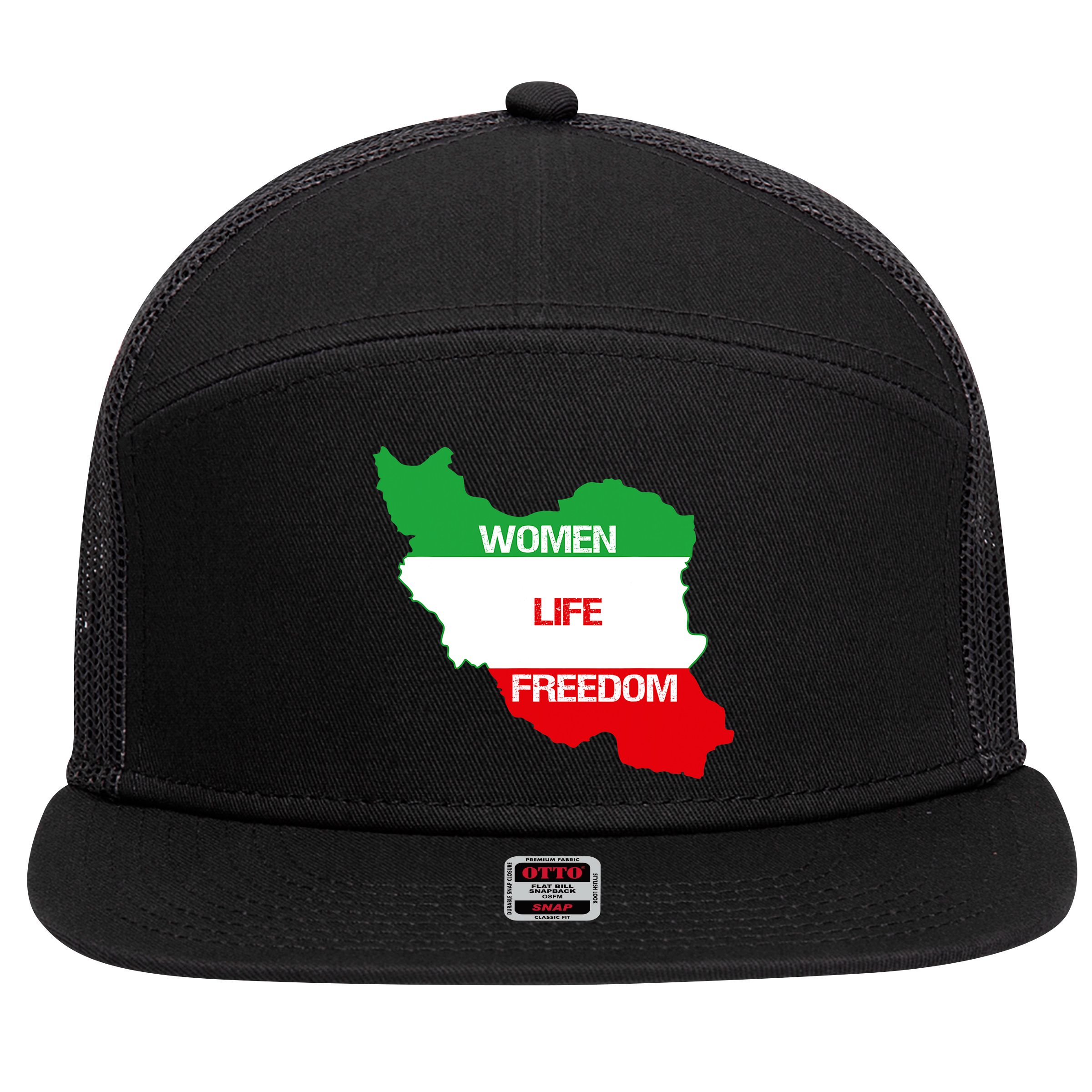WOMEN LIFE FREEDOM, Cute Iranian Flag Women Of Iran 7 Panel Mesh Trucker Snapback Hat