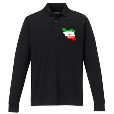 WOMEN LIFE FREEDOM, Cute Iranian Flag Women Of Iran Performance Long Sleeve Polo