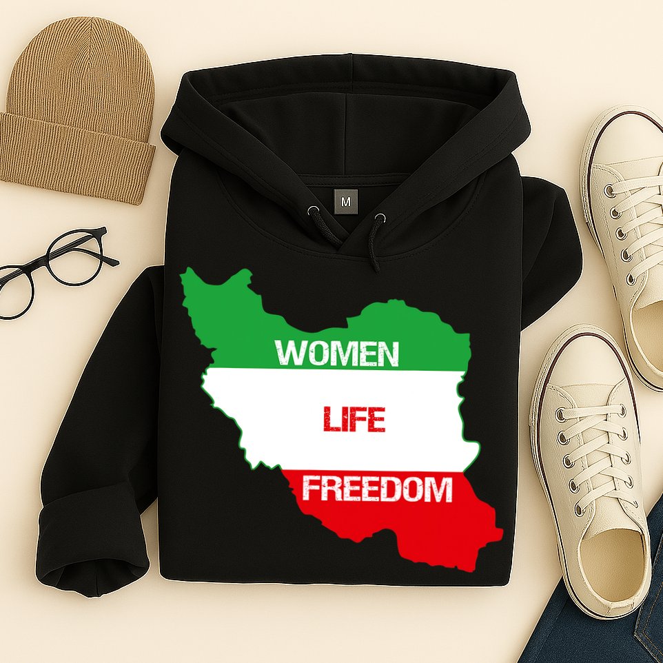 WOMEN LIFE FREEDOM, Cute Iranian Flag Women Of Iran Hoodie