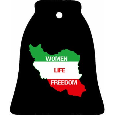 WOMEN LIFE FREEDOM, Cute Iranian Flag Women Of Iran Ceramic Bell Ornament