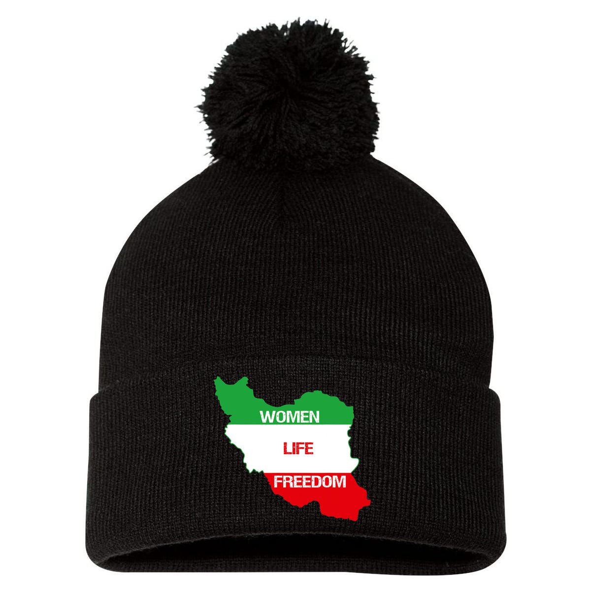 WOMEN LIFE FREEDOM, Cute Iranian Flag Women Of Iran Pom Pom 12in Knit Beanie