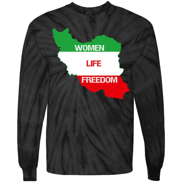 WOMEN LIFE FREEDOM, Cute Iranian Flag Women Of Iran Tie-Dye Long Sleeve Shirt