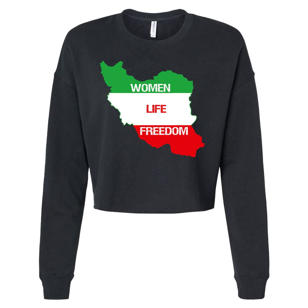WOMEN LIFE FREEDOM, Cute Iranian Flag Women Of Iran Cropped Pullover Crew