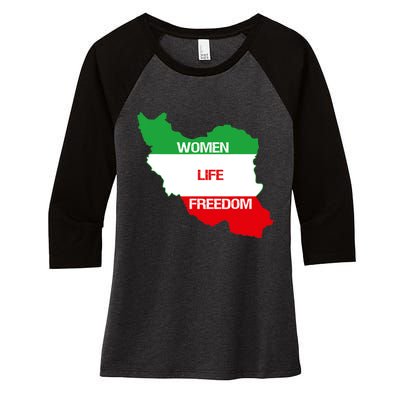 WOMEN LIFE FREEDOM, Cute Iranian Flag Women Of Iran Women's Tri-Blend 3/4-Sleeve Raglan Shirt