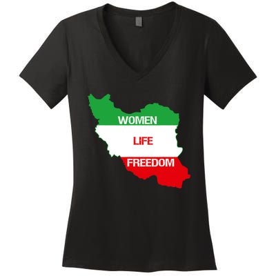 WOMEN LIFE FREEDOM, Cute Iranian Flag Women Of Iran Women's V-Neck T-Shirt