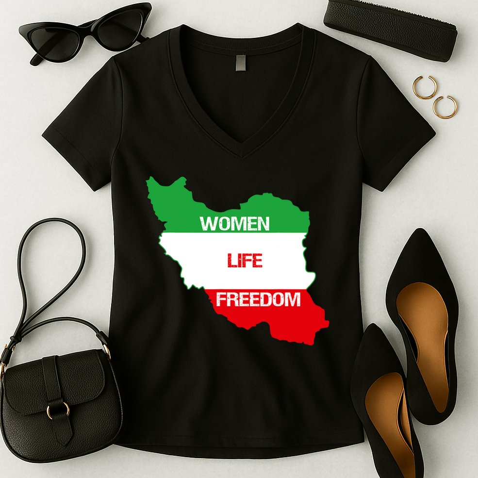 WOMEN LIFE FREEDOM, Cute Iranian Flag Women Of Iran Women's V-Neck T-Shirt