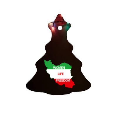 WOMEN LIFE FREEDOM, Cute Iranian Flag Women Of Iran Ceramic Tree Ornament