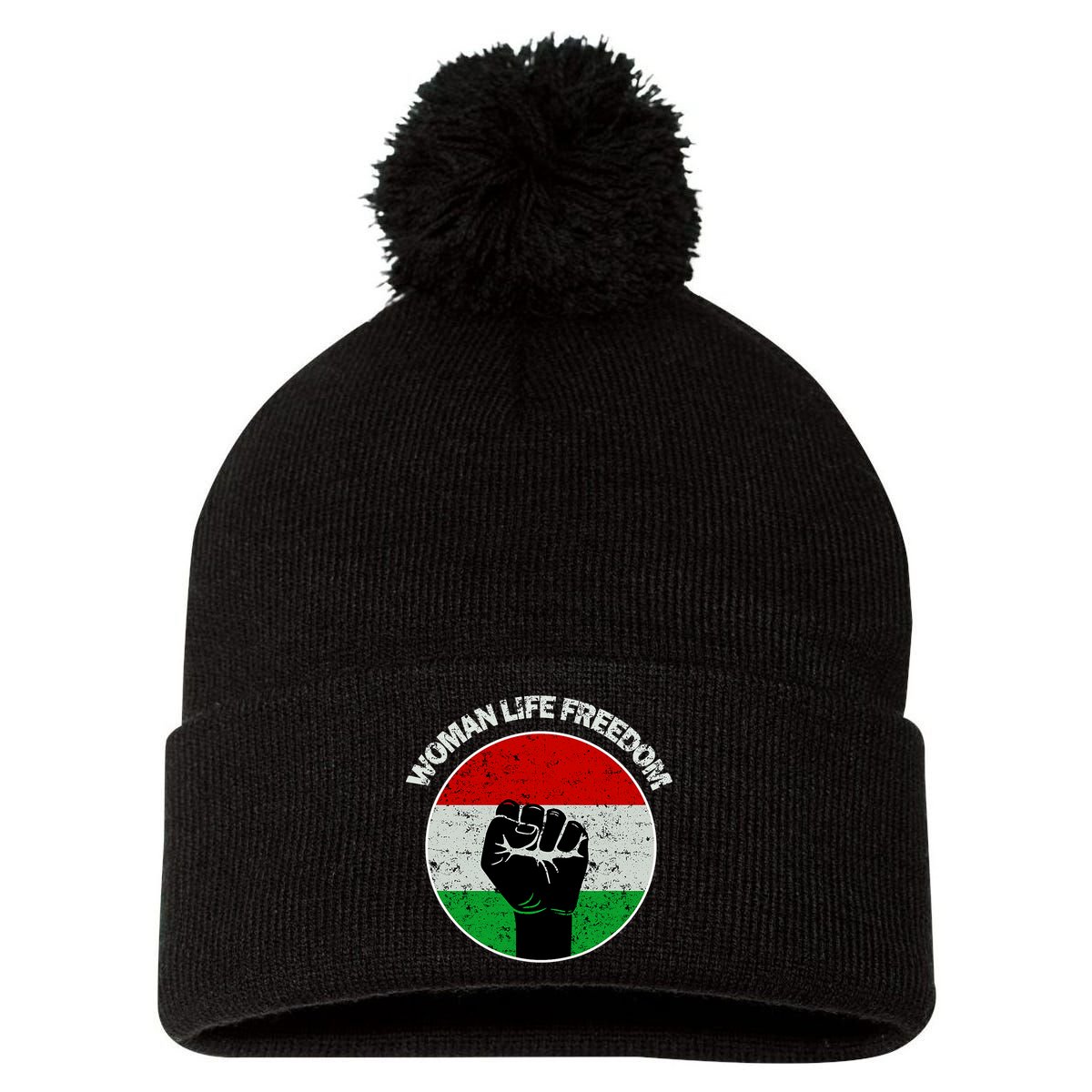 Woman Life Freedom Iran, Rise With Women Of Iran Pom Pom 12in Knit Beanie
