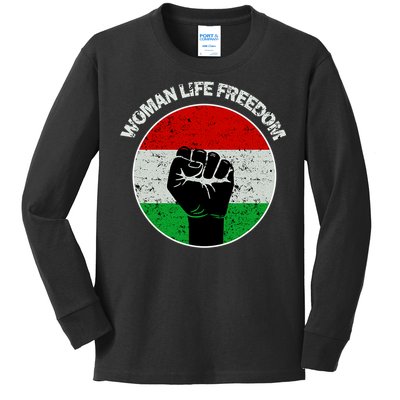 Woman Life Freedom Iran, Rise With Women Of Iran Kids Long Sleeve Shirt