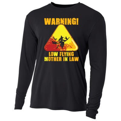 Warning Low Flying Mother In Law Funny Witch Halloween Cooling Performance Long Sleeve Crew